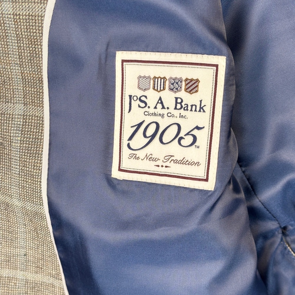 Jos. A. Bank 1905 Slim Fit Blazer 46R Brown Windowpane Linen Wool Sport Coat - Picture 11 of 11